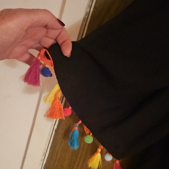 EUC Nanette Lepore Black Beach Dress Blouse with Multicolor Tassels - Picture 3 of 5